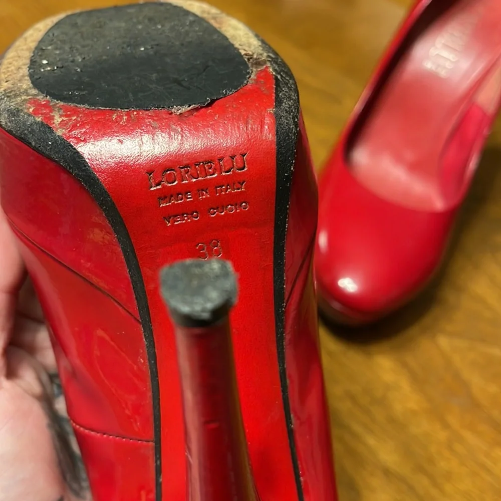GIFTED Vintage Patent Leather Loriblu Made in Italy Red Patent Fetish Pumps 38 - Picture 6 of 15